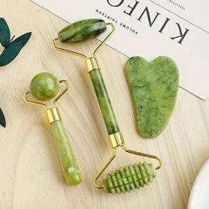 NEW 3 Piece Premium Jade Roller & Gua Sha Set Facial Beauty Tool new in package
